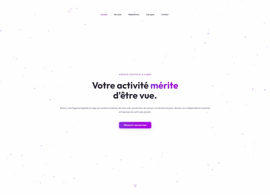Aperçu de la page d'accueil du site Elovia, agence digitale à Liège